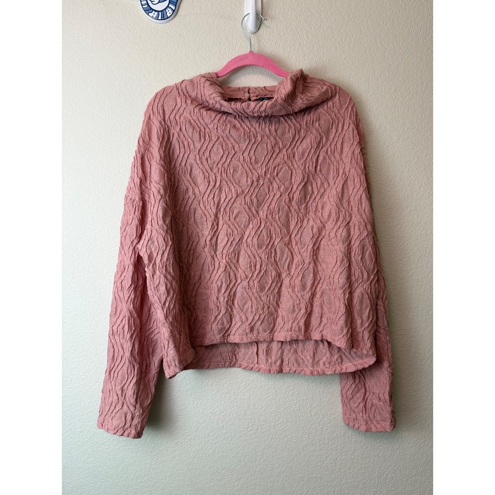 Anthropologie Pink Textured Mock Neck Keyhole Back Long Sleeve Top XL